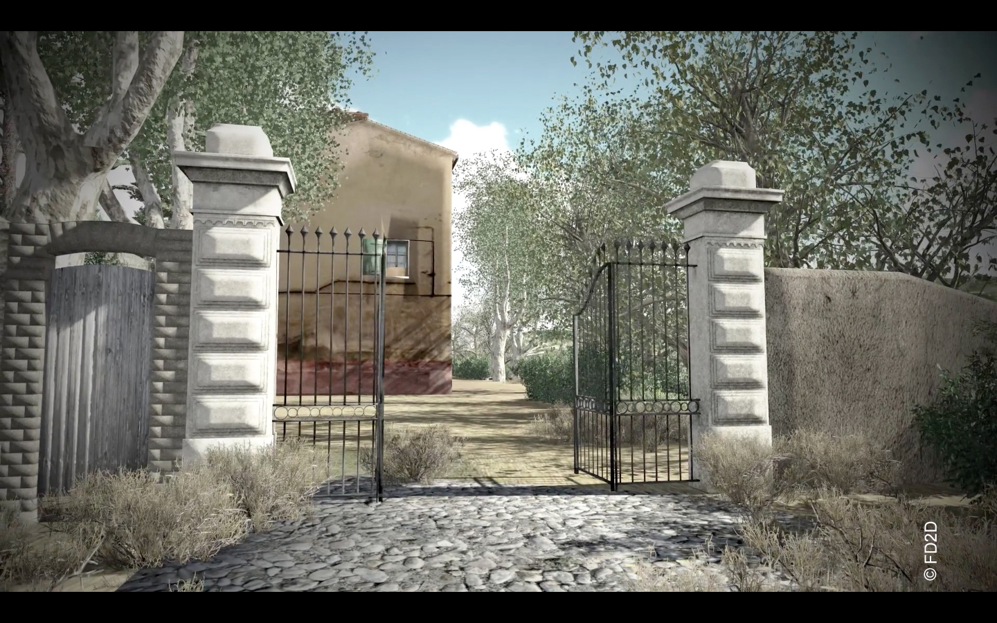 Le portail, la Villa et l'alignement de platanes, image virtuelle source FD2D