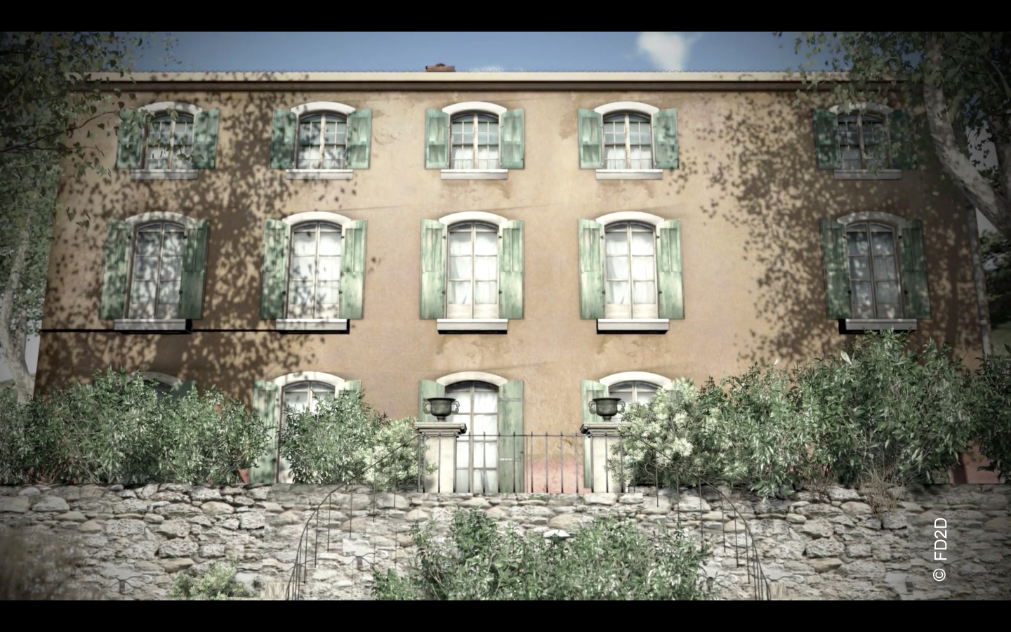 La façade sud vue depuis le jardin à la française, image virtuelle source FD2D
